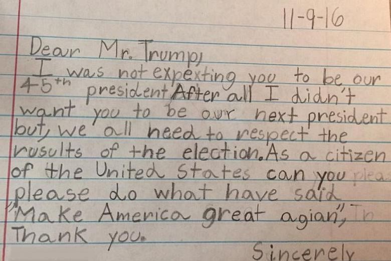 Some of the letters from children on the Facebook group called Dear President Trump: Letters From Kids About Kindness.