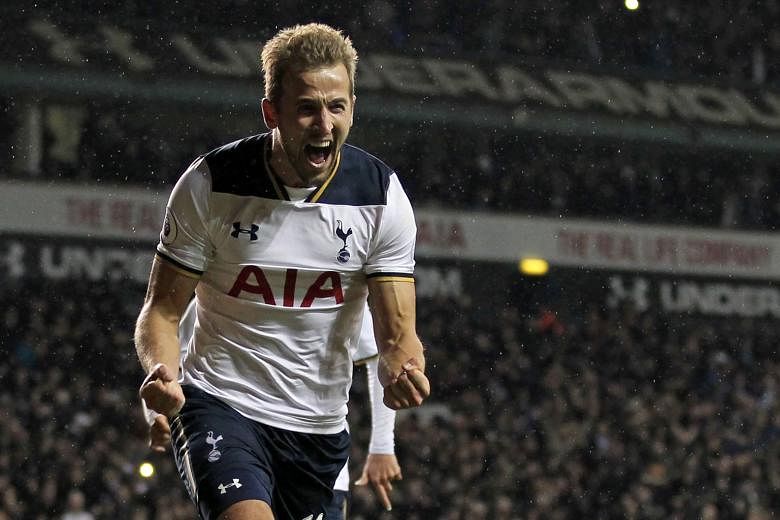 English striker Harry Kane celebrating after scoring their third goal from the penalty spot during their 3-2 comeback win over West Ham in the English Premier League. Spurs are unbeaten this season and lie fifth in the table, so they will be hoping t