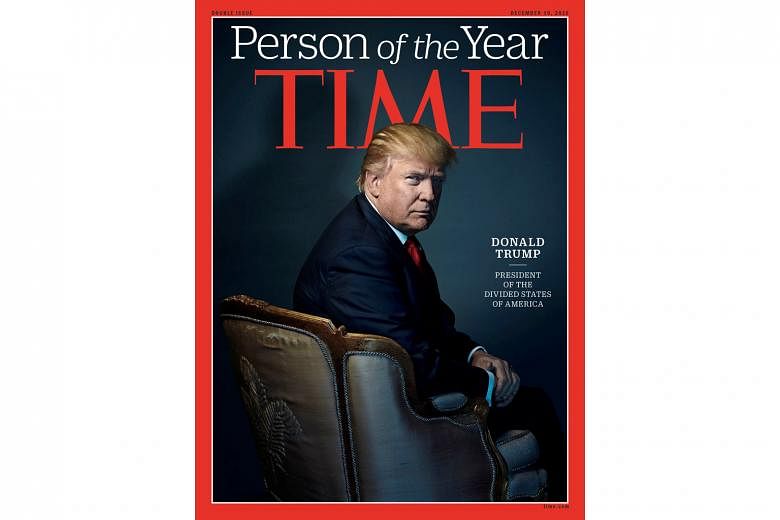 On the Time cover, the President-elect is described as "Donald Trump: President of the Divided States of America". He welcomed the accolade as a "very, very great honour" but denied he was responsible for divisions.
