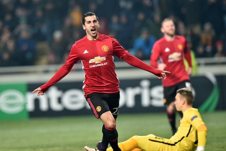 Midfielder Henrikh Mkhitaryan celebrates his first Manchester United goal during the Europa League match against Zorya Luhansk. He opened the scoring in the 48th minute and Zlatan Ibrahimovic sealed the 2-0 win in the 88th minute.