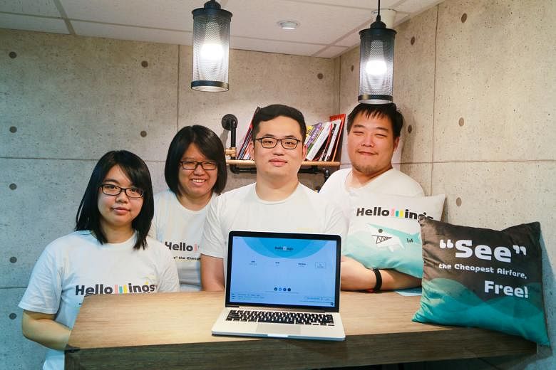 The co-founders of HelloWings (from left) April Wu, Ada Chao, Mark Hsu and Peter Chen struck upon the idea for their company after they had some difficulty finding cheap flights for their graduation trip to Australia. Their website service can tell a