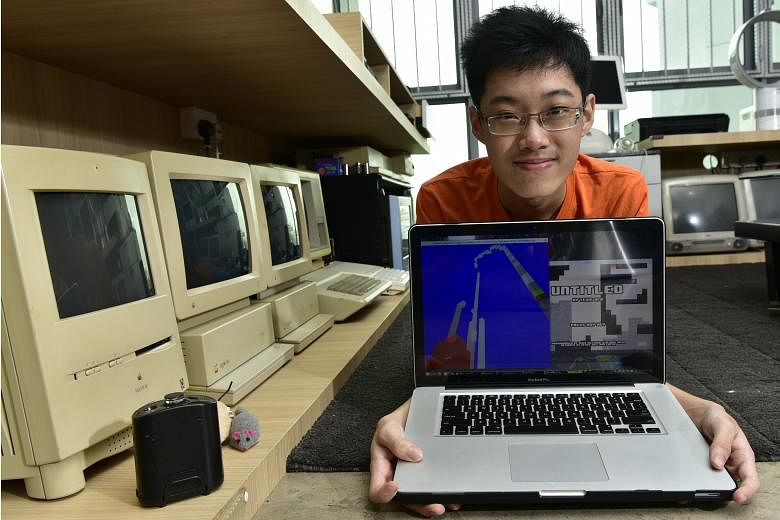 Lim Ding Wen, who wants to become a professional game developer, with a game he is now designing.
