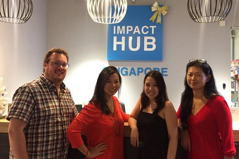 Members of the investment team of the Hub Ventures Fund include (from left) Mr Michael Blakey, Ms Grace Sai, Ms Germaine Inez Tan and Ms Huang Shao-Ning. The Hub is the first co-working space here to launch such a fund.