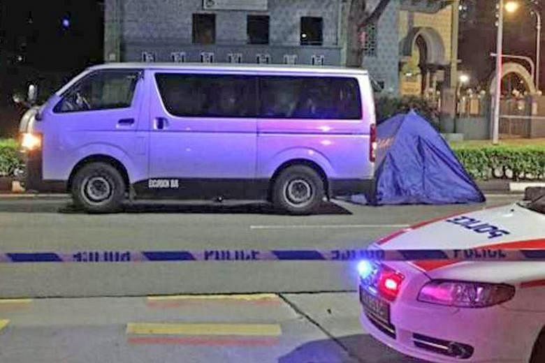 The 53-year-old pedestrian was pinned under the van after she was knocked down at the junction of Victoria Street and Jalan Sultan on Wednesday night. The van driver was arrested for causing death by a rash act.