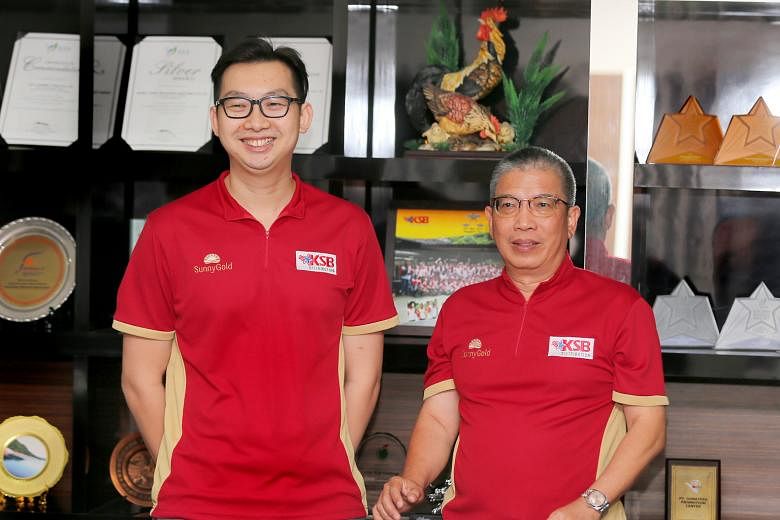 KSB Distribution sales manager Ong Guang Lin (left) and director Steven Tan. The poultry supplier's chicken-processing facility has been deploying two shifts daily in the run-up to the Chinese New Year festivities.