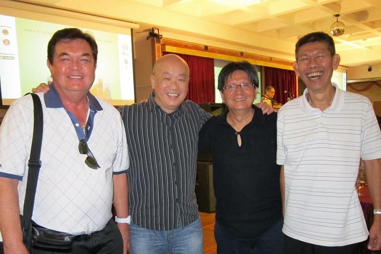 Tampines vice-chairman Christopher Wong (second from left) with former national footballers (from left) Eric Paine, Quah Kim Song and Robert Sim. He says the club hopes to make its retired players feel honoured and appreciated by inviting them back a