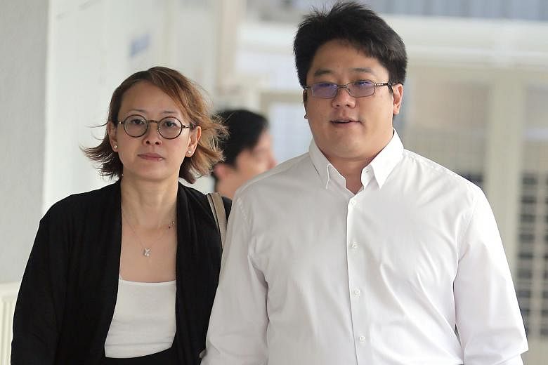 Ong and his wife arriving at the State Courts yesterday. Ong took the stand yesterday on the third day of his trial on two counts of engaging in a conspiracy with convicted drug offender Mohamad Ismail to traffic cannabis.