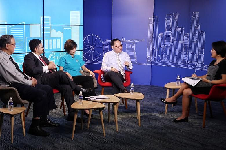 The Budget roundtable panel comprised (from far left) Mr Gerard Ee, Mr Nick Nash, Ms Cham Hui Fong and Mr Jimmy Koh, with moderator Lee Su Shyan.