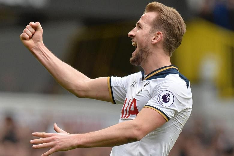 Tottenham's Harry Kane celebrating after scoring his third goal in the 4-0 win over Stoke in the Premier League on Sunday.