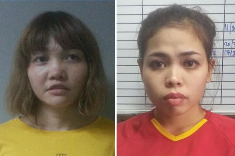 Suspects Doan Thi Huong (left) and Siti Aisyah are said to have smeared poison on Mr Kim Jong Nam's face.
