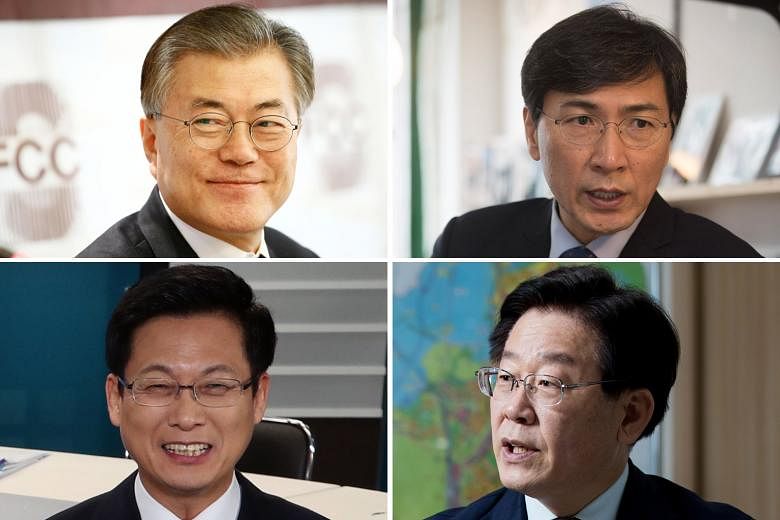 The main opposition Democratic Party's four contenders (from top) - former party chairman Moon Jae In, who is leading in polls with an approval rating of more than 36 per cent; South Chungcheong Governor An Hee Jung; Seongnam Mayor Lee Jae Myung; and