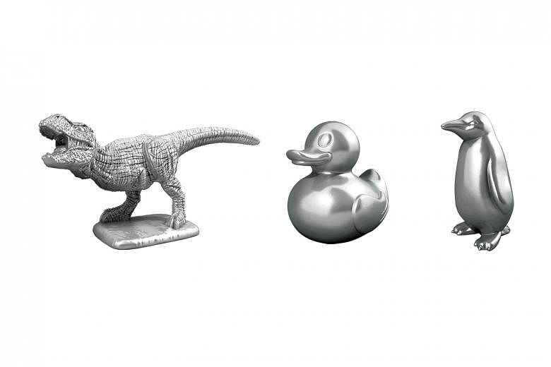 The Tyrannosaurus rex, rubber ducky and penguin will replace the boot, wheelbarrow and the thimble as tokens in the next Monopoly game.