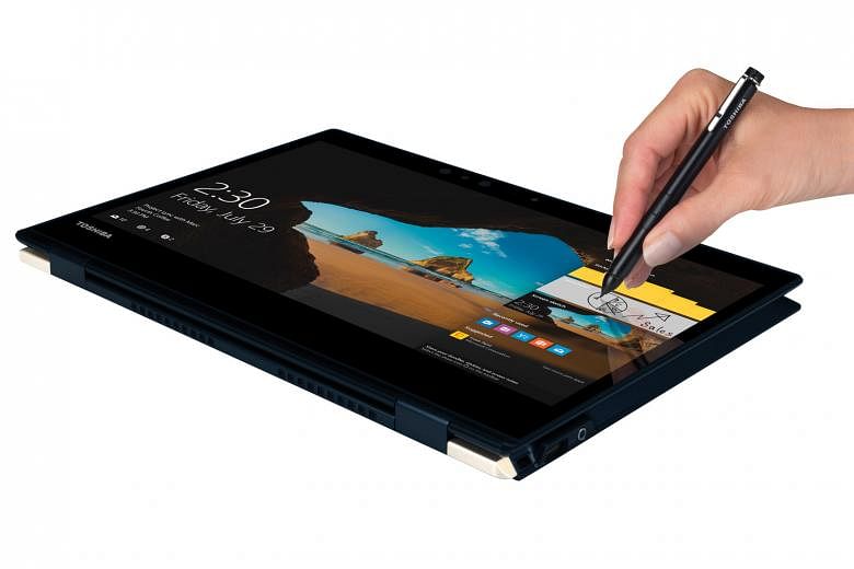 With the stylus of the Toshiba Portege X20W, users can vary the thickness of brush strokes by adjusting the amount of pressure.