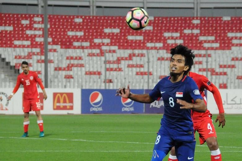 Lions midfielder Yasir Hanapi looks to start an attacking move against Bahrain. He tried to provide the creative spark in Singapore's Group E opener in the third round of Asian Cup qualifying.