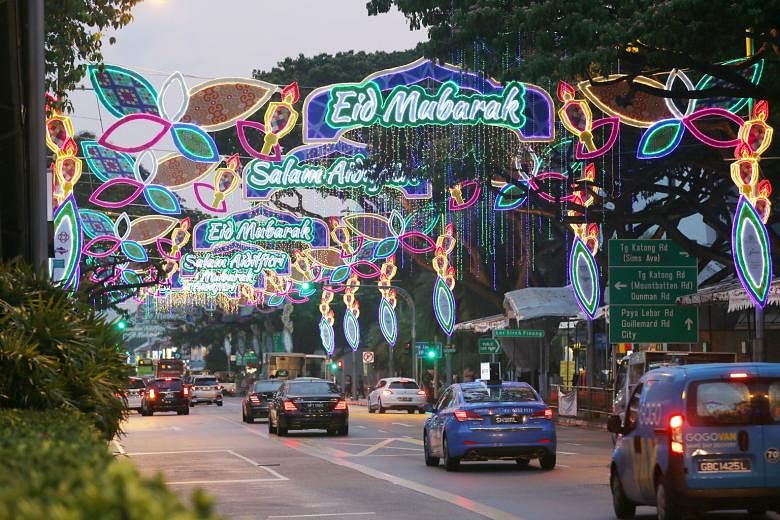 A media preview of the annual Hari Raya Light-Up in Geylang Serai yesterday. This year's display will feature large installations based on motifs from traditional Malay culture, such as a 12m-wide kelong and 4.4m-tall traditional Kelantanese wau kite