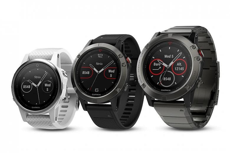 Garmin's new GPS running smartwatches - (from far left) Fenix 5S, Fenix 5 and Fenix 5X - use the QuickFit strap.