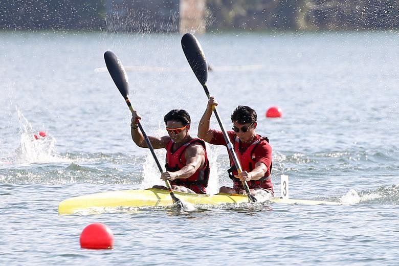 Andrew Lee (front) and Jonathan Chong on their way to the senior men's kayak doubles 200m title at the National Canoe Sprint Championships last Sunday. Running benefits people in a wide range of sports.