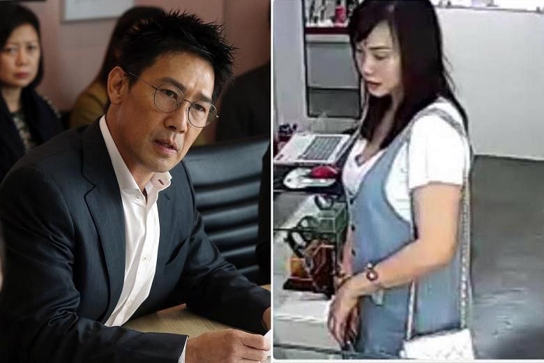Celebrity Edmund Chen (with wife Xiang Yun in the background) says Ms Karen Ho Kai Lun (right) sent defamatory WhatsApp messages, while she is accusing him of defaming her via Facebook posts.
