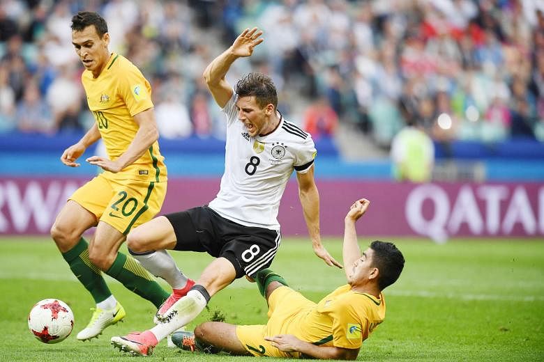 Germany midfielder Leon Goretzka winning a penalty after being fouled by Australia midfielder Massimo Luongo. An experimental-looking Germany, shorn of their experienced stars, will next play Copa America winners Chile while the Socceroos face Africa