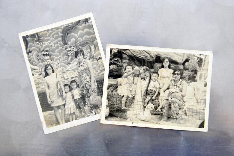 Photos from Madam Ng's collection, taken at an outing with a neighbour, who was not identified. Madam Ng (wearing pants) was a widow struggling to get by on her wages as a seamstress when she adopted Mr Tan, seen here as a boy. With them is also a young r