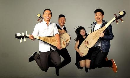 The Pipa Quartet, formed in 2013, comprising (from left) Samuel Wong Shengmiao, Ivan Chng Wei Jie, Goh Xue Qi and Jeremy Wong Xin Rui. -- PHOTO: ST FILE