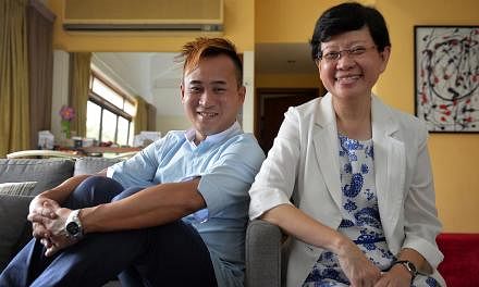 Mrs Chua Yen Ching, 55, with her former NorthLight School student Jerry Ong, 35. He remains grateful to his ex-principal for helping him turn his life around.