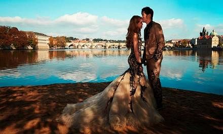 Hannah Quinlivan dons a frothy gown in this shot where the couple is pictured against a spectacular backdrop of Charles Bridge in Prague.&nbsp;-- PHOTO: FACEBOOK / JAY CHOU