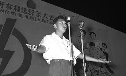 Mr Lee Kuan Yew at an election rally in 1961. He sought to educate his people to appreciate how enriching a plural society could be, and to get them to understand the necessity to establish a multiracial and multilingual state. -- PHOTO: ST FILE PHOT