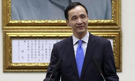 Eric Chu, chairman of Taiwan's ruling Nationalist Kuomintang Party (KMT), gives a speech during a news conference in Taipei, Taiwan on May 1, 2015. -- PHOTO: REUTERS