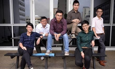 Quinnuance’s composers are (from left) Natalie Ng, Bernard Lee Kah Hong, Clarence Tan, Terrence Wong, Alicia Joyce De Silva and Lu Heng. -- ST PHOTO: DANIEL NEO