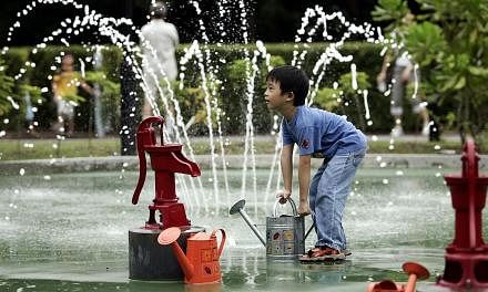 Dave Tan, six, preparing to water the plants in the WaterPlay Area of Asia’s first dedicated garden for children under 13. A growing group of scientists, education researchers and educators say there is little evidence to show that an early start i