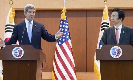 United States Secretary of State John Kerry (L) speaks during a joint press conference with South Korea's Foreign Minister Yun Byung-se (R)&nbsp;&nbsp;following meetings at the Ministry of Foreign Affairs in Seoul on May 18, 2015. -- PHOTO: AGENCE FR