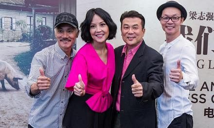 Director Jack Neo’s (third from left) upcoming period drama Long Long Time Ago stars (from left) Wang Lei, Aileen Tan and Mark Lee. -- PHOTO: GOLDEN VILLAGE PICTURES