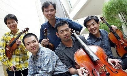 Violinist Chan Yoong-Han (above left) and pianist Lim Yan (above right) are part of Take Five, a concert series initiated together with violinists Lim Shue Churn and Foo Say Ming (left, both standing) and cellist Chan Wei Shing (seated, centre).