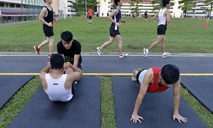The Singapore Armed Forces (SAF) has shelved boot camp plans for reservist servicemen who skip their mandatory military fitness test three times. -- PHOTO: ST FILE&nbsp;