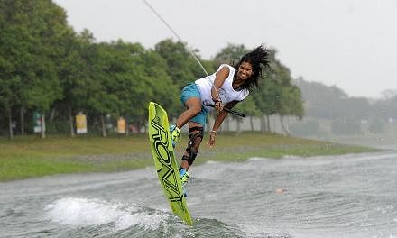 The Singapore wakeboard team, which featured individual gold-medallist Sasha Christian (above), clinched silver in the mix team event on June 14, 2015. -- PHOTO: SINGSOC/ACTION IMAGES