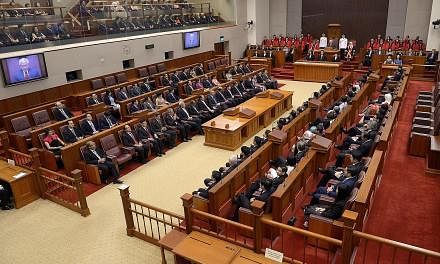 President Tony Tan Keng Yam addressing the 13th Parliament at its opening session on Jan 15. Yesterday, PM Lee stressed the importance of the elected presidency as a safeguard in the political system, during the second day of debate in Parliament on 