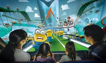 Despicable Me Minion Mayhem taking riders on a 3D journey through super-villain Gru's laboratory as he attempts to turn humans into Minions.