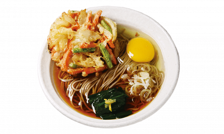 Tokyo Soba’s Ten Tama Soba is a delicious bowl of freshly made buckwheat noodles in a moreish broth, paired with skillfully fried mixed vegetable tempura and topped with an egg.