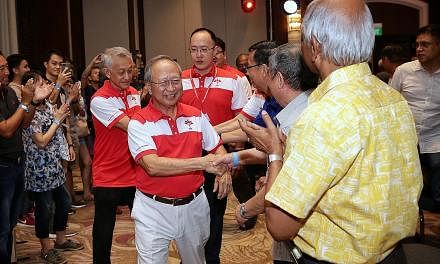 Progress Singapore Party leader Tan Cheng Bock (centre) arriving at the party's official launch event on Aug 3. If the GE were to be called next month, the party would be able to field some candidates in single-seat wards and GRCs, says Dr Tan. ST PH