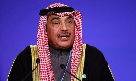 <p>FILE PHOTO: Kuwait's Prime Minister Sheikh Sabah al-Khalid al-Sabah speaks during the UN Climate Change Conference (COP26) in Glasgow, Scotland, Britain, November 2, 2021. REUTERS/Hannah McKay/Pool/File Photo</p>