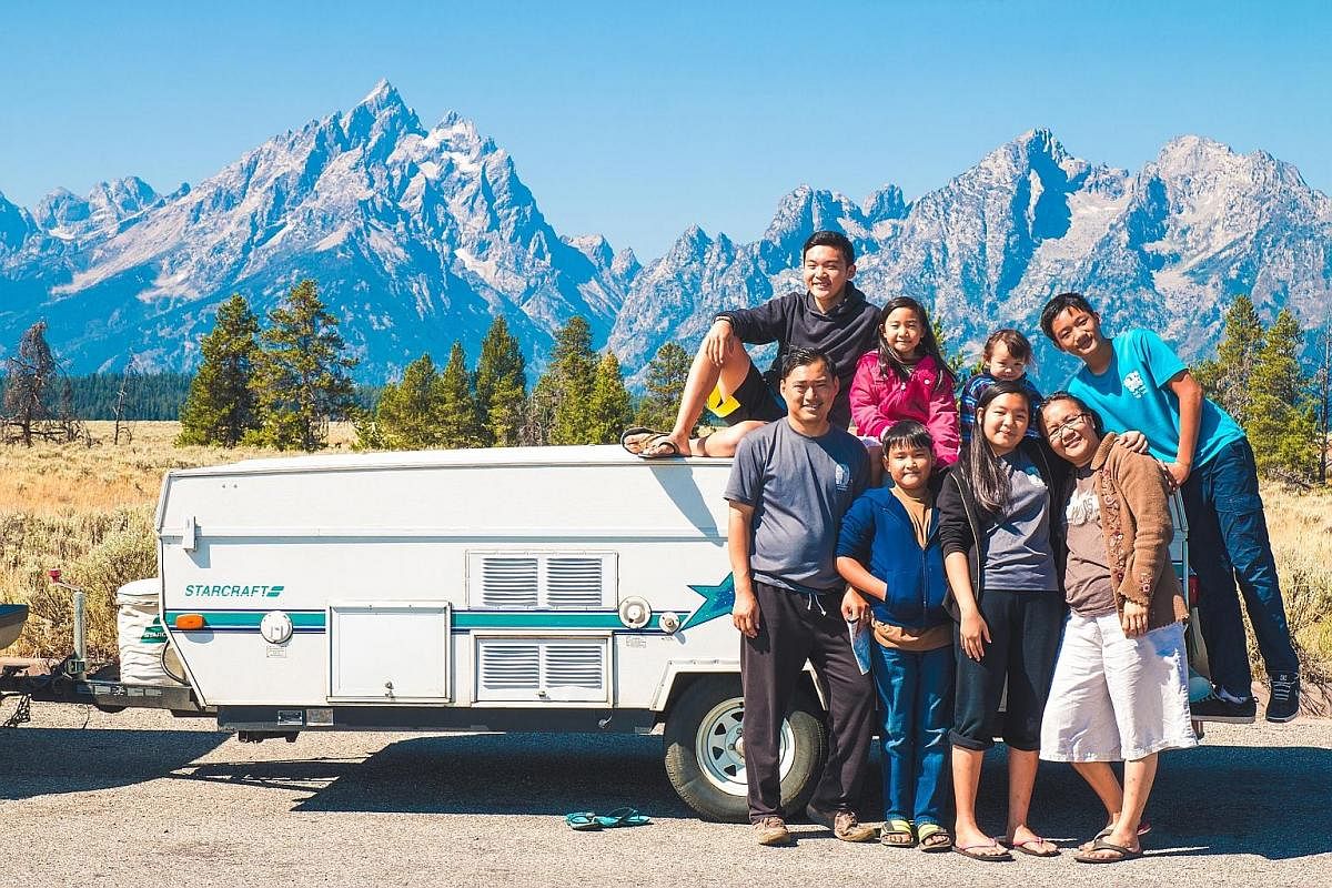 The Ong family - (front row, from left) Mr Dan Ong, Isaiah, Abigail, Mrs Sue Ong, (back row, from left) Asher, Magdalena, Michaela and Isaac - at Grand Teton National Park in Wyoming.