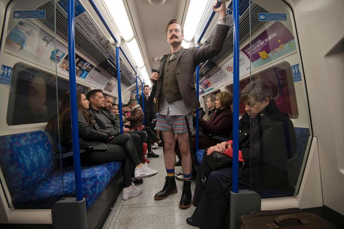 Over 100 people take part in the annual 'No Trousers Tube Ride' event on  the London Underground only..., Stock Photo, Picture And Rights Managed  Image. Pic. WEN-WENN30701465 | agefotostock