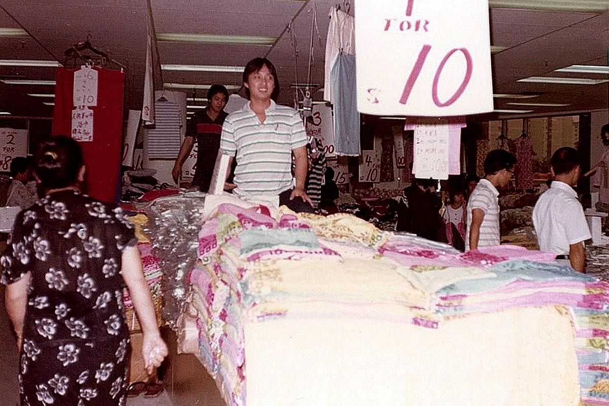 My life so far: Mr Ang Chin Koon with his daughter Wei Xia, a director at C K Holdings, at the myCK store in Chinatown; and at the Tanjong Katong Complex in the 1980s (above).