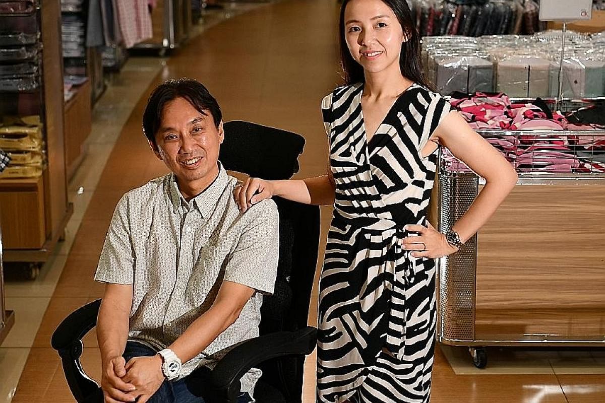 My life so far: Mr Ang Chin Koon with his daughter Wei Xia (above), a director at C K Holdings, at the myCK store in Chinatown; and at the Tanjong Katong Complex in the 1980s.