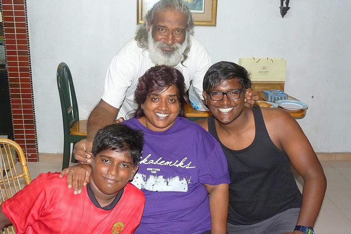 My life so far: Mr Subaraj with (from left) younger son Saker, wife Shamla and elder son Serin around 2013.
