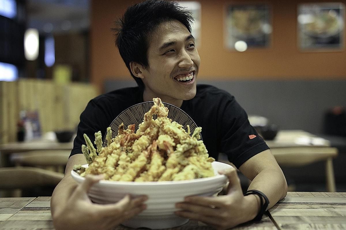 Mr Zermatt Neo finished a 3.2kg bowl of tendon - tempura on Japanese rice - in 20 minutes and 39 seconds at Ramen Champion's new Don Meijin at Bugis+.