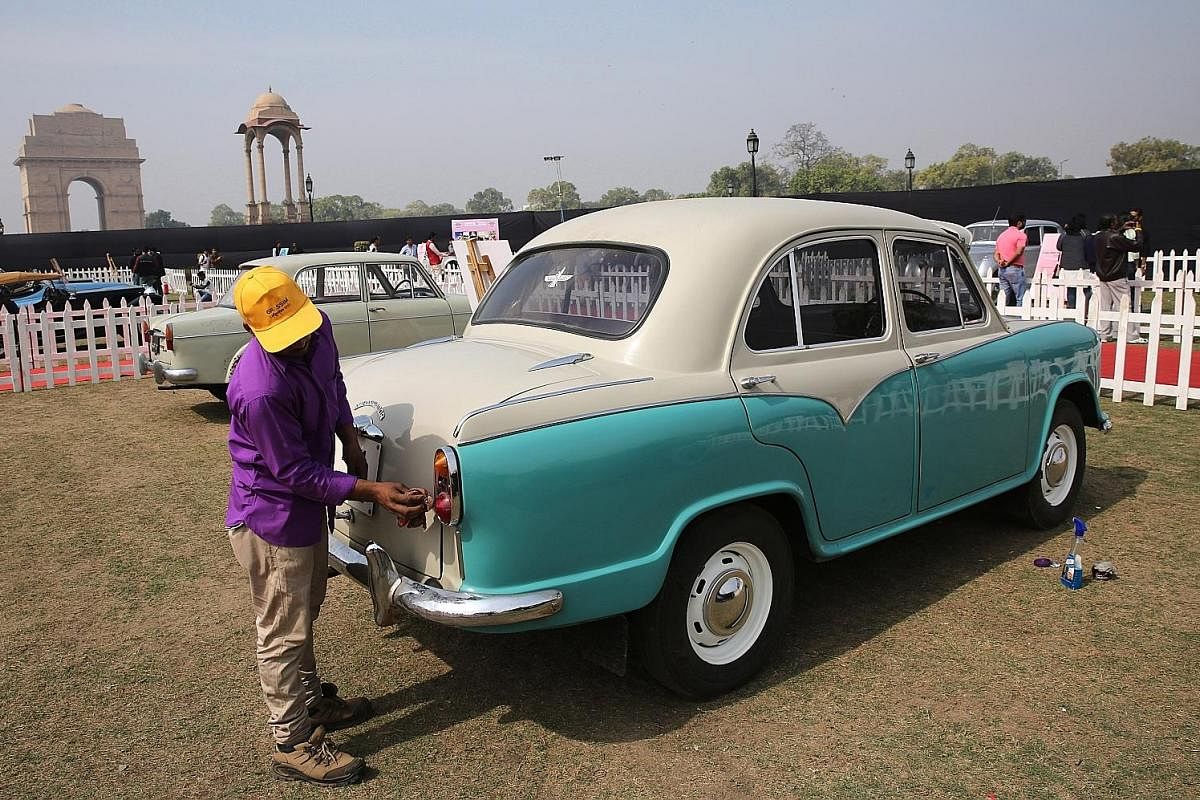 Amby's manufacturer Hindustan Motors upgraded the car to comply with emission norms and made other tweaks over the years - but barely changed the design. An Amby on display at a recent car rally event in New Delhi. Since production of the car stopped