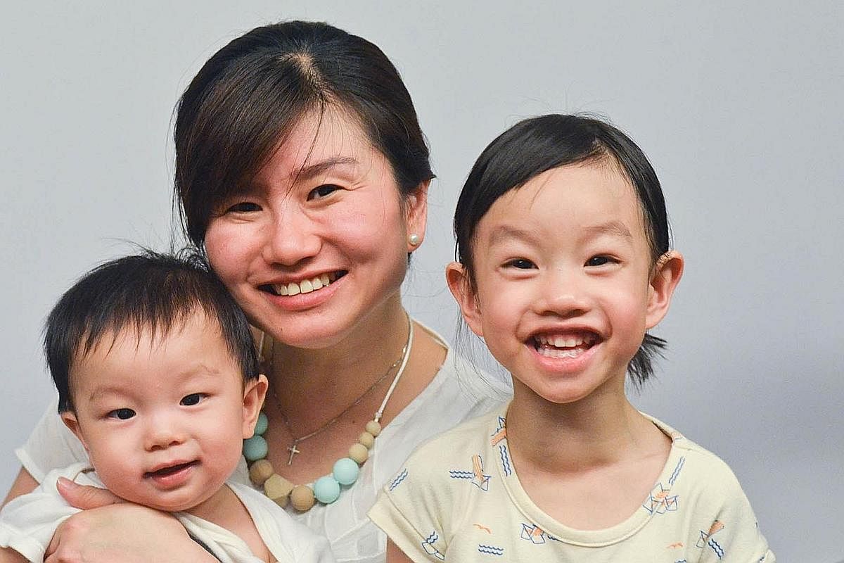 Ms Sylvia Seow (left) is one of two mothers behind Messy Fingers, an online shop that sells taste-safe play dough and play dough kits. Mr Jeremy Tan (above, with his wife Nancy, 31, and daughter Sophie, two) created nappy disposal bags made of biodeg