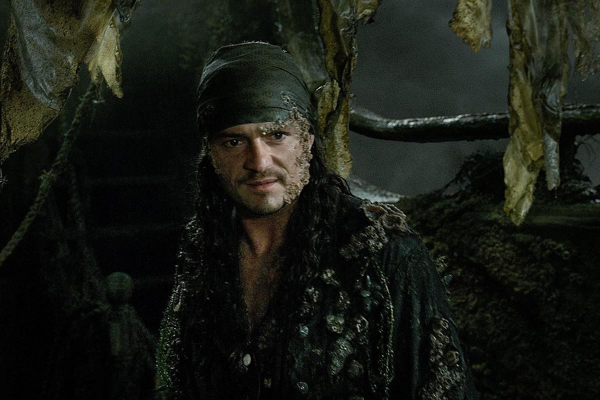 Spanish actor Javier Bardem plays raging villain Salazar alongside Johnny Depp as Captain Jack Sparrow and Orlando Bloom as Captain Will Turner (above).